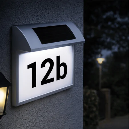Kinkiety-solarne - lampa solarna natynkowa elewacyjna z podświetlanym numerem domu adres 04372 ideus 