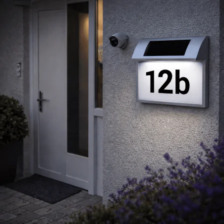 Kinkiety-solarne - lampa solarna natynkowa elewacyjna z podświetlanym numerem domu adres 04372 ideus 