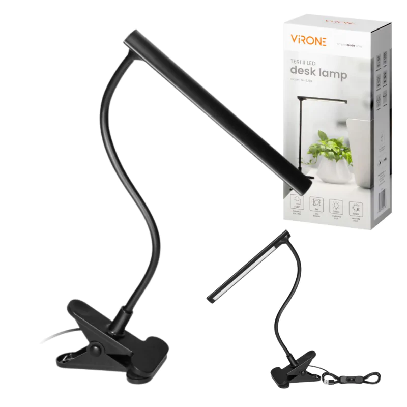 Lampki-biurkowe - lampka biurkowa led z klipsem czarna giętka 5w 4000k teri orno firmy DPM 