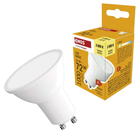 Gwint-trzonek-gu10 - żarówka led gu10 ciepła mocna 10w odpowiednik 72w mr16 1000lm zl8f52 emos 