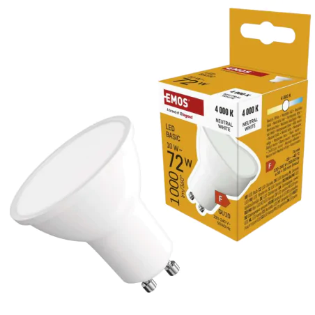 Gwint-trzonek-gu10 - żarówka led gu10 neutralna 4000k o mocy 10w odpowiednik 72w mr16 1000lm zl8f53 emos 