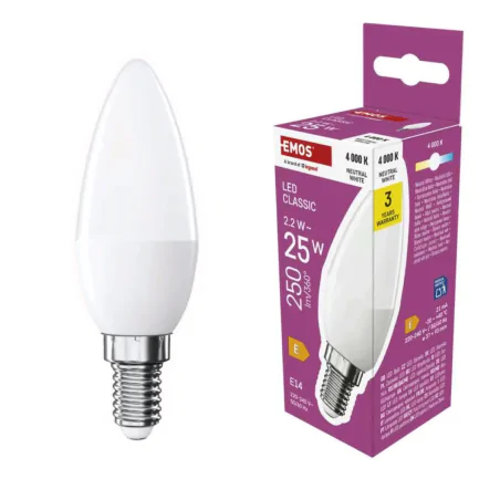 Gwint-trzonek-e14 - żarówka led e14 świeczka 2,2w neutralna 4000k odpowiednik 25w zq3e03 emos 