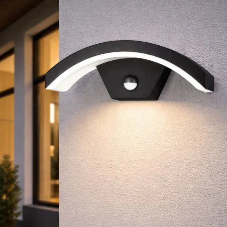 Kinkiety-ogrodowe - lampa ścienna ogrodowa led kinkiet z czujnikiem ruchu czarny półowalny 9w ip54 orno 