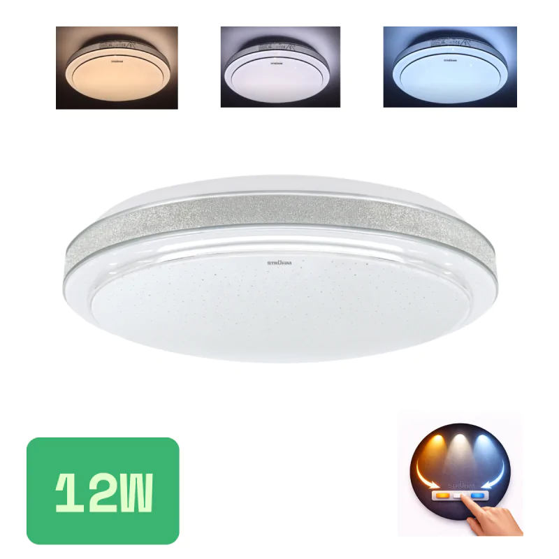 Plafony - dekoracyjna lampa led 12w okrągła sufitowa plafon ze srebrna wstawką 3 barwy światła agata ideus firmy IDEUS - STRUHM 