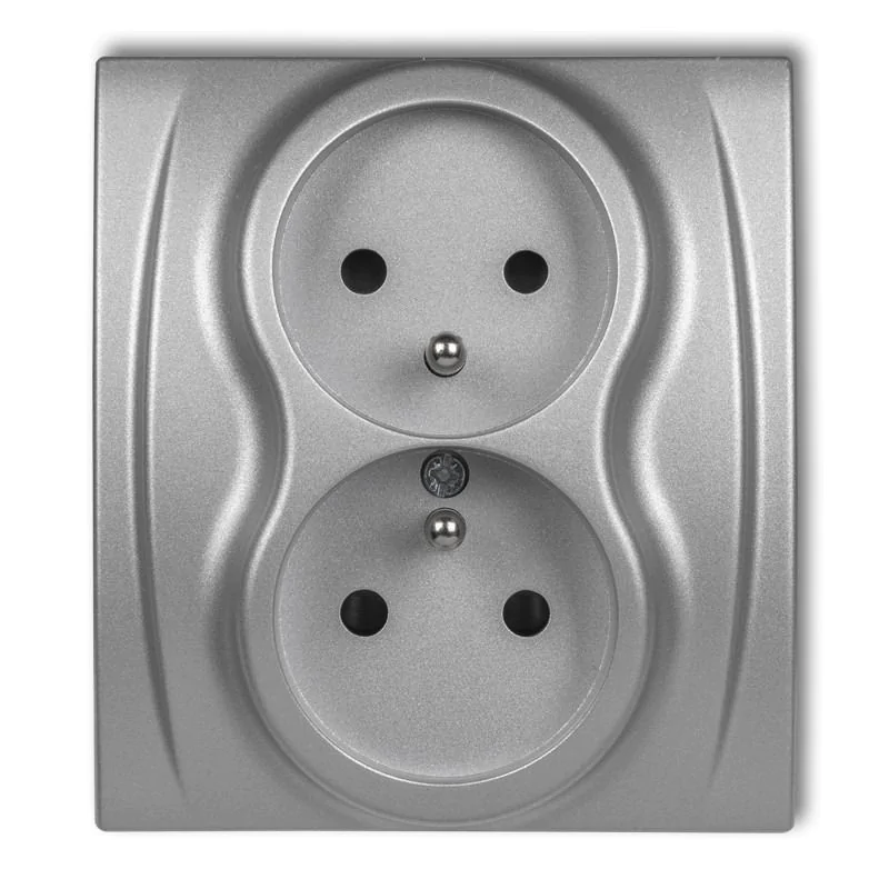 Gniazda-elektryczne - 7lgp-2z gniazdo elektryczne podwójne z uziemieniem srebrne z ramką logo karlik firmy Karlik 