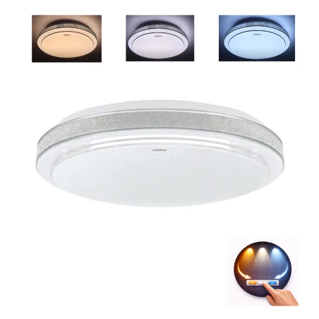 Plafony - plafon ozdobny led 24w  lampa sufitowa zs srebrnym brzegiem 3 barwy światła agata ideus 