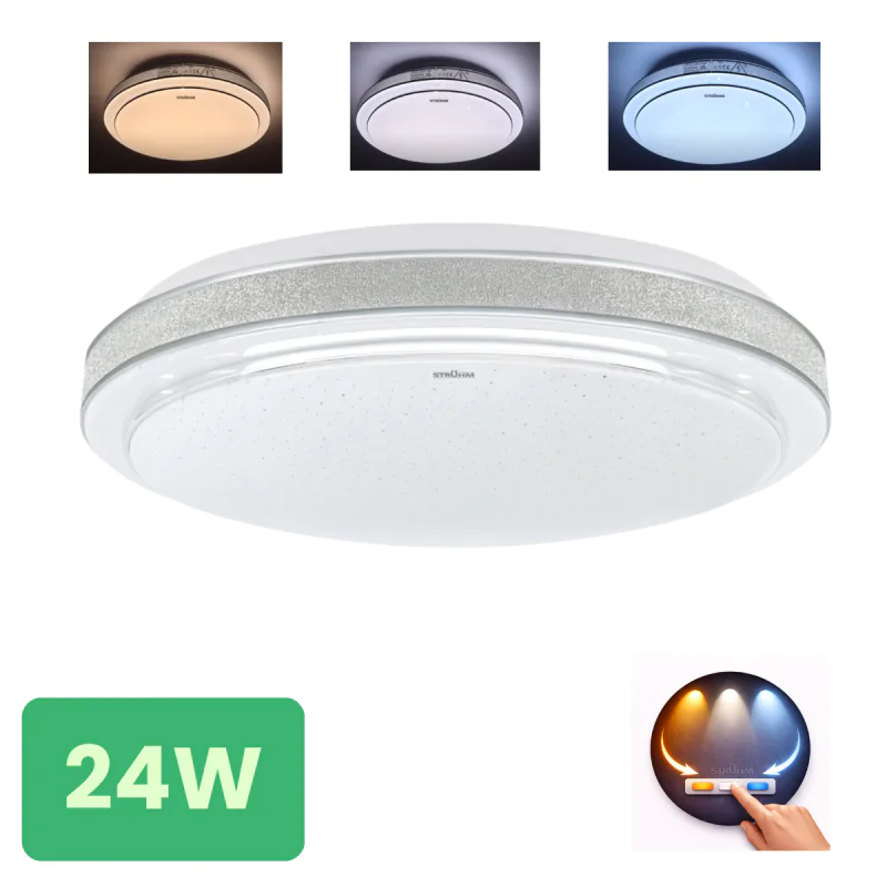 Plafony - plafon ozdobny led 24w  lampa sufitowa zs srebrnym brzegiem 3 barwy światła agata ideus firmy IDEUS - STRUHM 