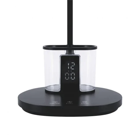 Lampki-biurkowe - czarna lampka biurkowa led z regulacją światła zegarem i lusterkiem 12w elipso ideus 