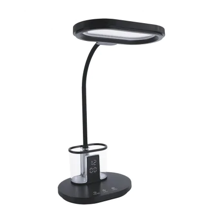 Lampki-biurkowe - czarna lampka biurkowa led z regulacją światła zegarem i lusterkiem 12w elipso ideus 