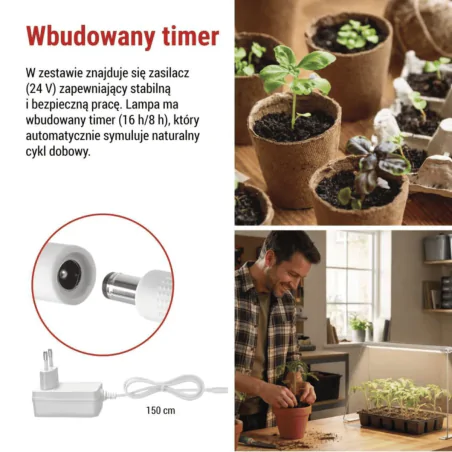 Oswietlenie - lampa wspomagająca wzrost roślin oświetlenie do uprawy sadzonek 15w z timerem grow emos 