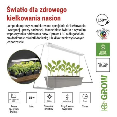 Oswietlenie - lampa wspomagająca wzrost roślin oświetlenie do uprawy sadzonek 15w z timerem grow emos 