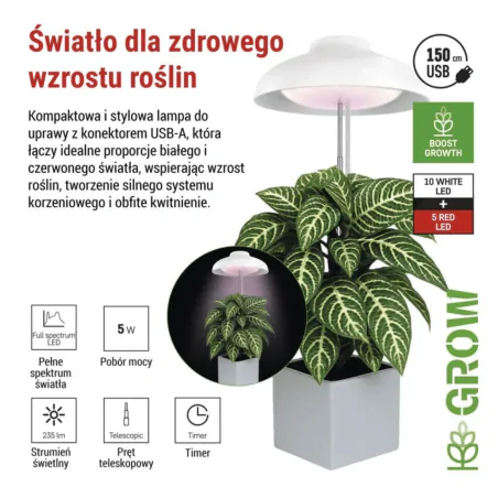 Oswietlenie - lampa wspomagająca uprawę roślin oświetlenie do wzrostu sadzonek 5w z wyłącznikiem czasowym grow emos 