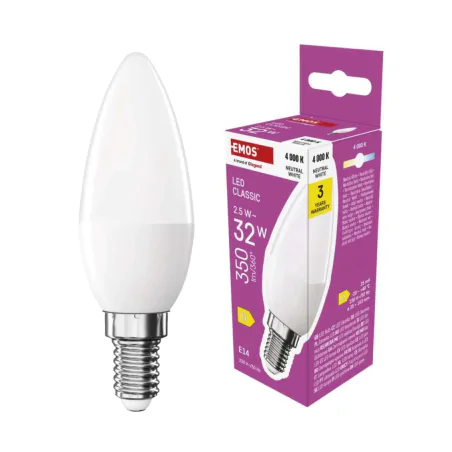 Gwint-trzonek-e14 - żarówka led e14 świeczka 2,5w neutralna 4000k odpowiednik 32w 350lm emos 