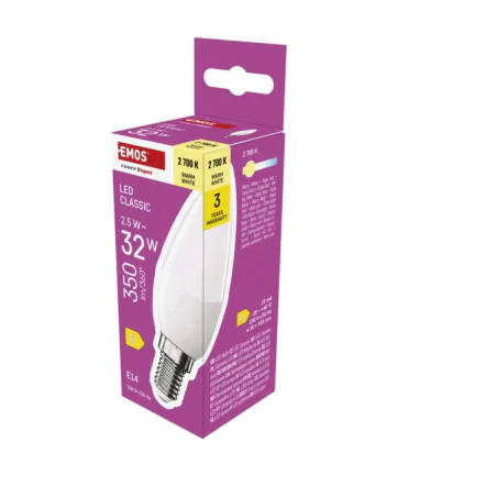 Gwint-trzonek-e14 - żarówka led e14 świeczka 2,5w ciepła 2700k odpowiednik 32w 350lm emos 
