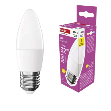 Gwint-trzonek-e27 - żarówka led e27 świeczka 2,5w ciepła 2700k odpowiednik 32w 350lm emos 