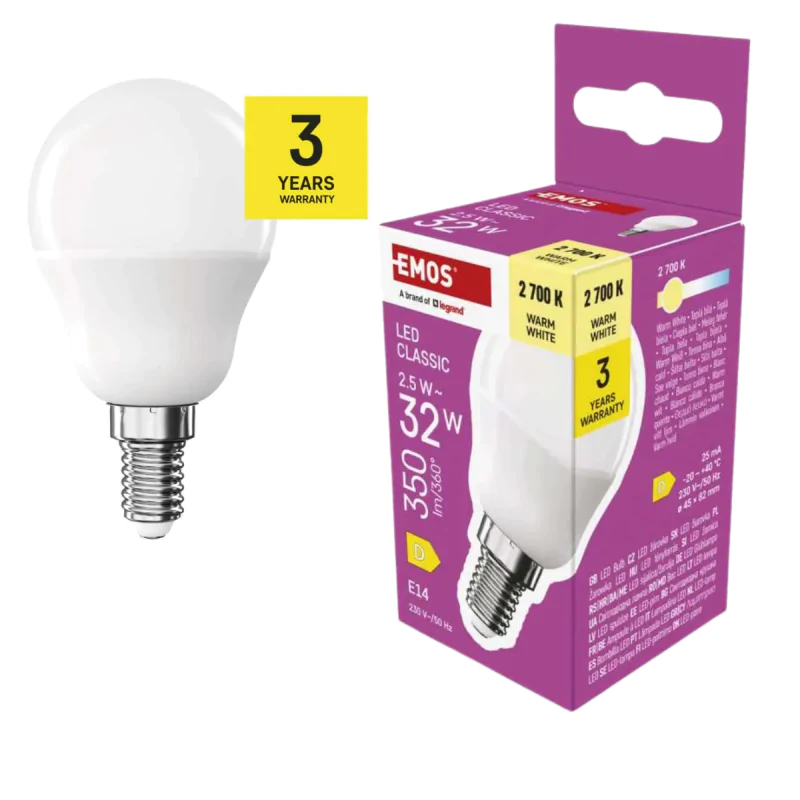Gwint-trzonek-e14 - żarówka led z gwintem e14 kulka 2,5w ciepła 2700k mini globe 350lm emos firmy EMOS 