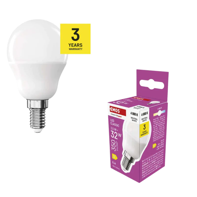 Gwint-trzonek-e14 - neutralna żarówka led mini globe e14 kulka 2,5w 4000k 350lm emos firmy EMOS 