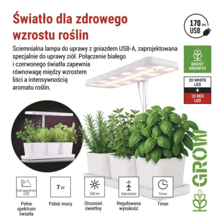 Oswietlenie - lampa led do uprawy roślin z możliwością ściemniania oświetlenie wspomagające wzrost sadzonek z doniczkami grow emos 