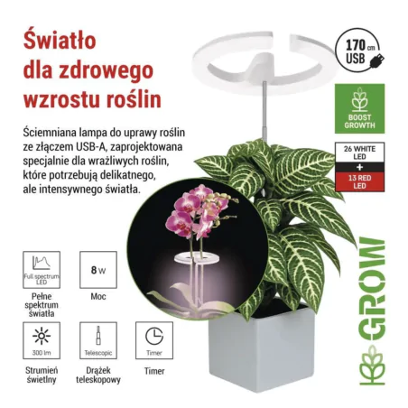 Oswietlenie - lampa led wspomagająca rozwój roślin z możliwością ściemniania z timerem grow emos 