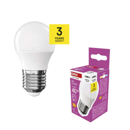 Gwint-trzonek-e27 - żarówka led e27 kulka mleczna 4,2w neutralna 4000k 40w 470lm emos 