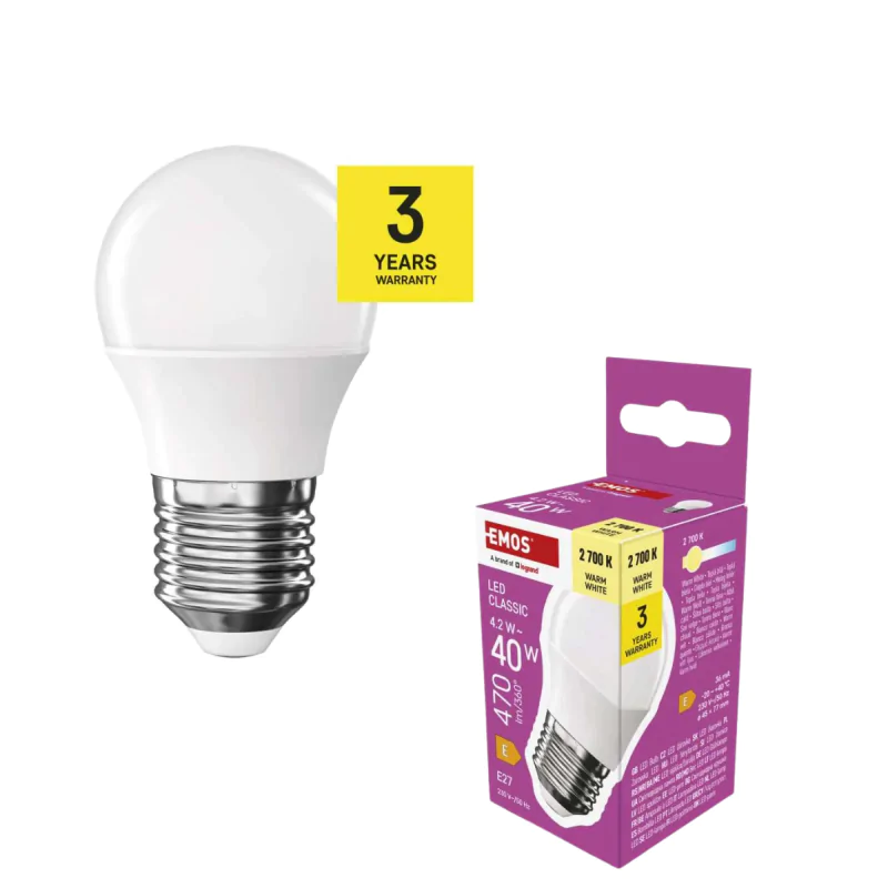Gwint-trzonek-e27 - zq6e21 żarówka globe led e27 kulka mleczna 4,2w ciepła 2700k 40w 470lm emos firmy EMOS 