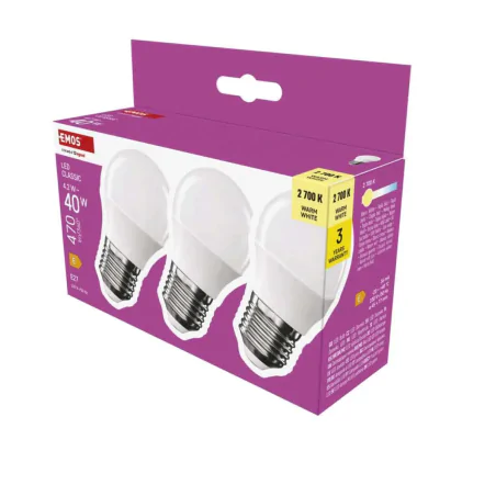 Gwint-trzonek-e27 - zq6e21.3 zestaw 3 żarówek led e27 kulka mleczna 4,2w ciepła 2700k 40w 470lm emos 