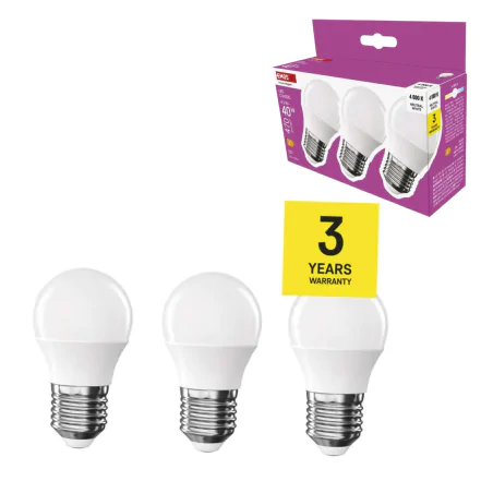 Gwint-trzonek-e27 - zq6e22.3 komplet 3 żarówek led e27 kulka mleczna globe 4,2w 4000k 40w 470lm emos 