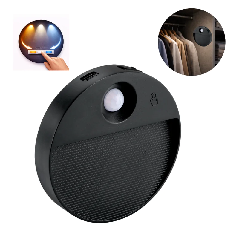 Oprawy-meblowe-podszafkowe - czarna lampka bezprzewodowa do szafy oprawa z czujką ruchu na korytarz usb luis ideus firmy IDEUS - STRUHM 