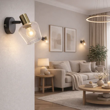 Kinkiety-do-salonu - oprawa ścienno-sufitowa kinkiet czarno-złoty na żarówkę e14 ayra ideus 