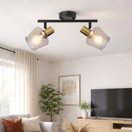 Lampy-sufitowe - lampa ścienno-sufitowa podwójna listwa oświetleniowa czarno-złota ayra ideus 