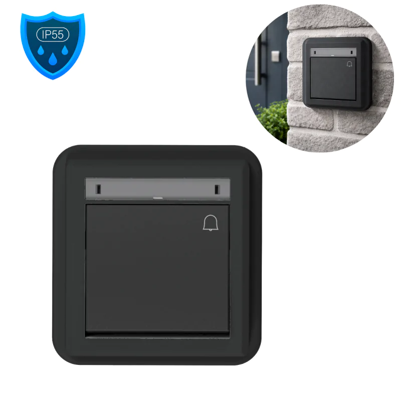 Wlaczniki-i-przyciski-dzwonkowe - przycisk dzwonkowy elewacyjny podtynkowy z piktogramem kompletny z ramką antracyt ip55 aquant 5005-77 elektro-plast firmy Elektro-Plast 