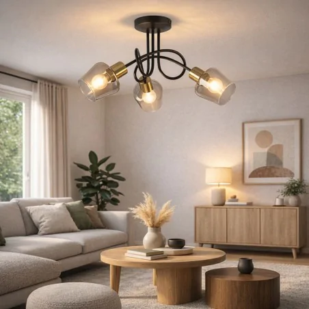 Lampy-sufitowe - lampa ścienno-sufitowa potrójna listwa oświetleniowa czarno-złota 3xe14 ayra ideus 