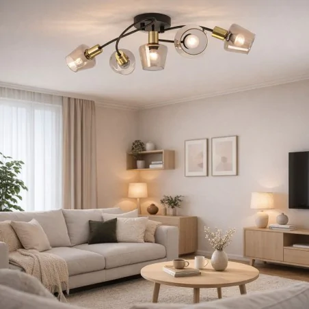 Lampy-sufitowe - fikuśna lampa ścienno-sufitowa listwa oświetleniowa czarno-złota słupeł 5xe14 ayra ideus 