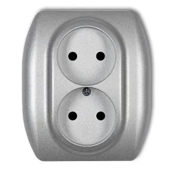Gniazda-elektryczne - srebrne gniazdo podwójne bez uziemienia kompletne 7gp-2p trend karlik