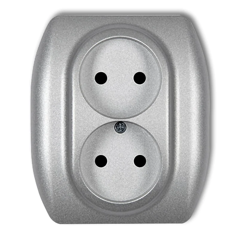 Gniazda-elektryczne - srebrne gniazdo podwójne bez uziemienia kompletne 7gp-2p trend karlik firmy Karlik 