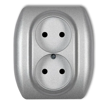 Gniazda-elektryczne - srebrne gniazdo podwójne bez uziemienia kompletne 7gp-2p trend karlik 