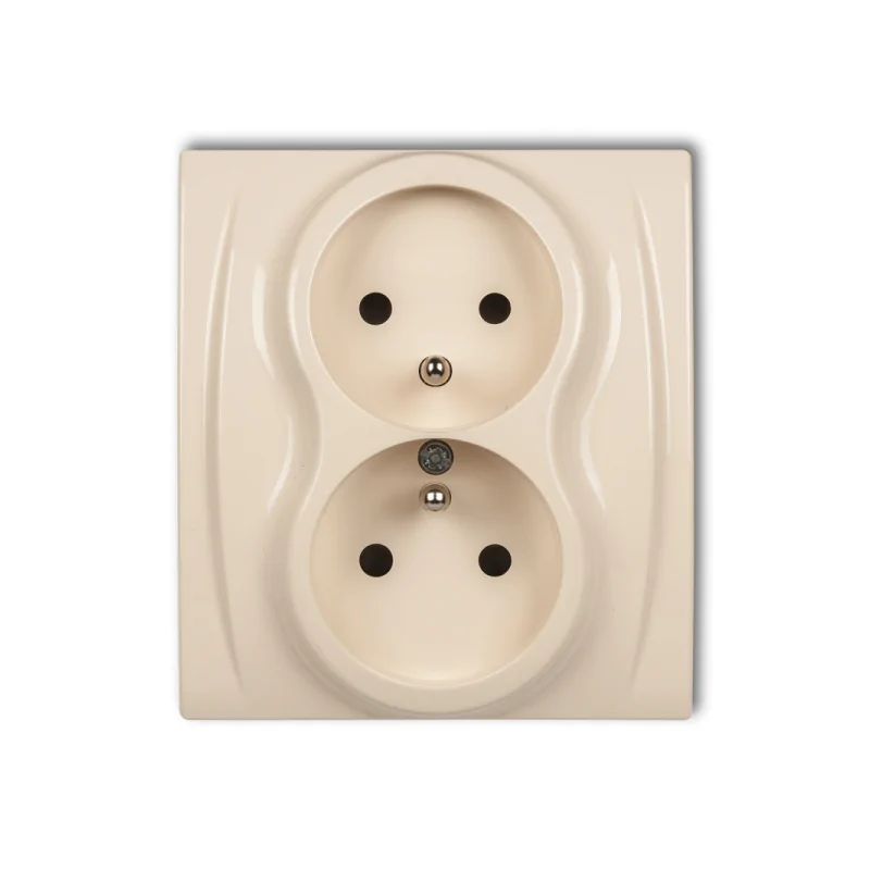 Gniazda-elektryczne - 1lgp-2zp gniazdo elektryczne podwójne z uziemieniem kremowe monoblok logo karlik firmy Karlik 