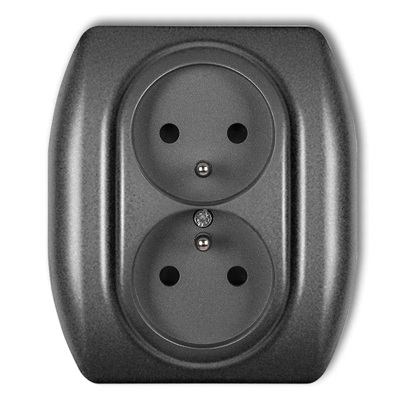 Gniazda-elektryczne - gniazdo podwójne klasyczne z uziemieniem kompletne z ramką grafitowe trend 11gp-2zp karlik firmy Karlik 