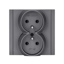 Gniazda-podwojne-podtynkowe - szare gniazdo podwójne uziemieniem z ramką w komplecie cc tr 16x wesa