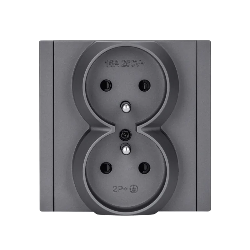 Gniazda-podwojne-podtynkowe - szare gniazdo podwójne uziemieniem z ramką w komplecie cc tr 16x wesa firmy VCX 