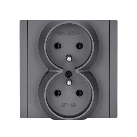 Gniazda-podwojne-podtynkowe - szare gniazdo podwójne uziemieniem z ramką w komplecie cc tr 16x wesa 