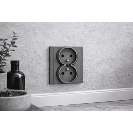 Gniazda-podwojne-podtynkowe - szare gniazdo podwójne uziemieniem z ramką w komplecie cc tr 16x wesa 