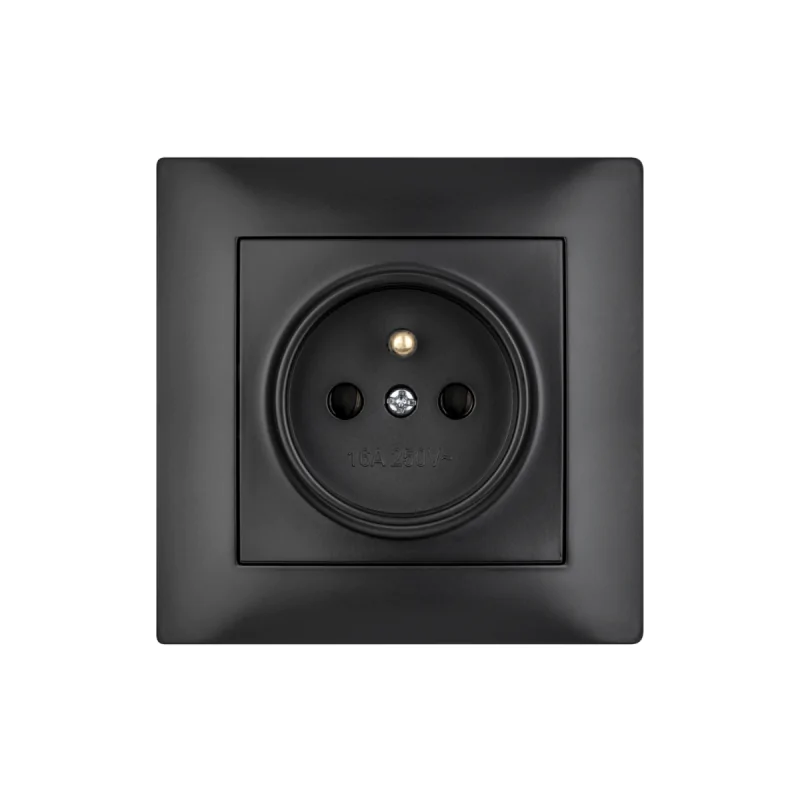 Gniazda-pojedyncze-podtynkowe - czarne gniazdo pojedyncze kontakt z uziemieniem z ramką wesa vcx firmy VCX 