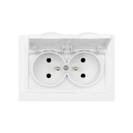 Gniazda-pojedyncze-podtynkowe - gniazdo hermetyczne podwójne białe z klapką do łazienki ip44 lc-53 wesa vcx 