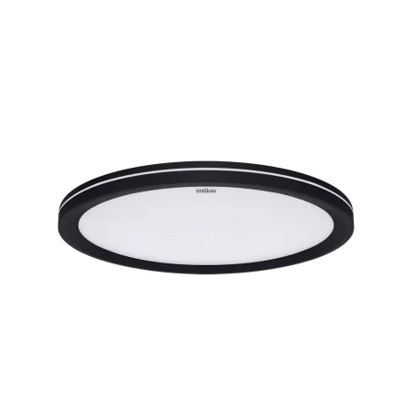 Plafony - czarny plafon z paskiem led lampa sufitowa płaska 3 barwy światła 18w amadeus c ideus 