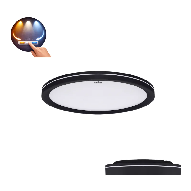 Plafony - czarny plafon z paskiem led lampa sufitowa płaska 3 barwy światła 18w amadeus c ideus firmy IDEUS - STRUHM 