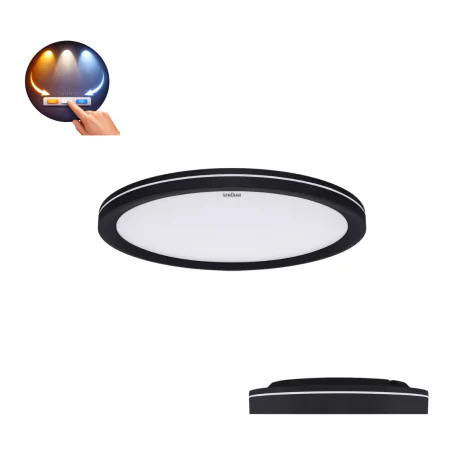 Plafony - czarny plafon z paskiem led lampa sufitowa płaska 3 barwy światła 18w amadeus c ideus 