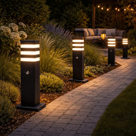 Slupki-ogrodowe - lampa ogrodowa czarna słupek oświetleniowy zewnętrzny z czujnikiem pir na żarówkę gu10 so-40p eco-light 