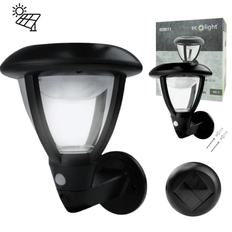 Kinkiety-solarne - kinkiet ścienny solarny led na elewację z czujnikiem ruchu i zmierzchu soe-3 ecolight firmy ECOLIGHT 