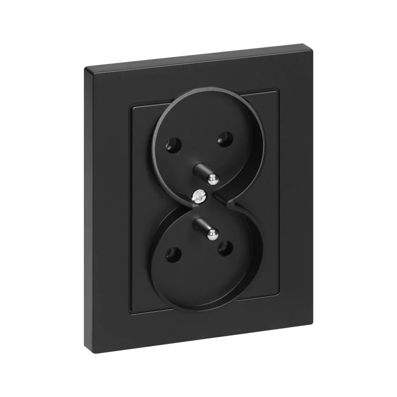 Gniazda-podwojne-podtynkowe - czarne gniazdo podwójne podtynkowe z uziemieniem i ramką pt-6m malta abex firmy ABEX 